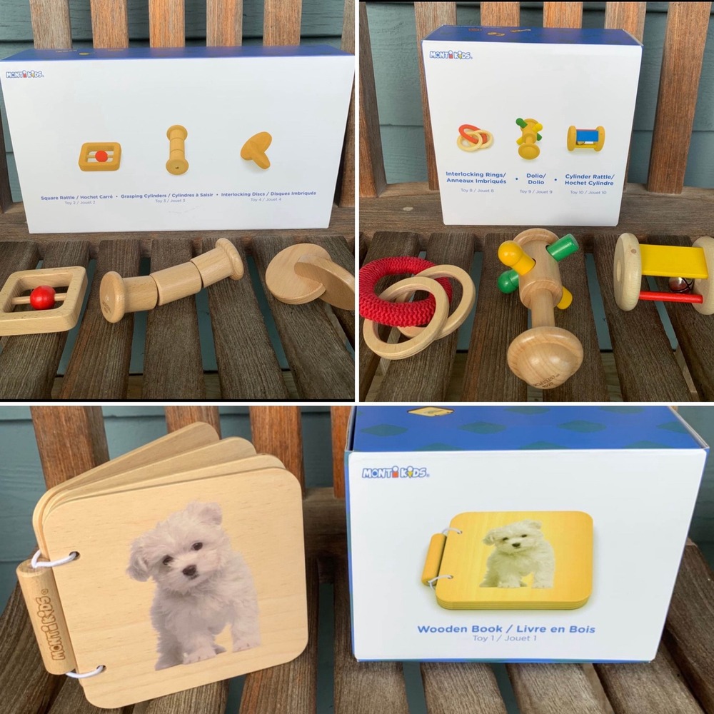 Monti Kids Level 2 Montessori Wooden Toy Bundle 7 Piece Set Baby 3+ Month Rattle